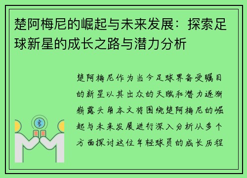 楚阿梅尼的崛起与未来发展：探索足球新星的成长之路与潜力分析