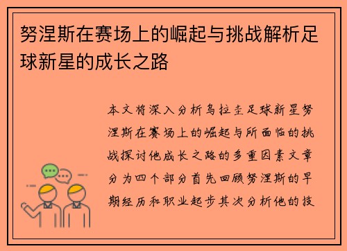 努涅斯在赛场上的崛起与挑战解析足球新星的成长之路