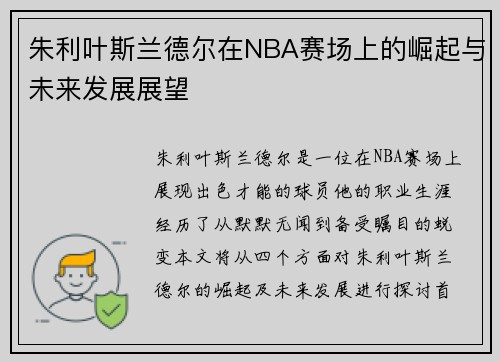 朱利叶斯兰德尔在NBA赛场上的崛起与未来发展展望