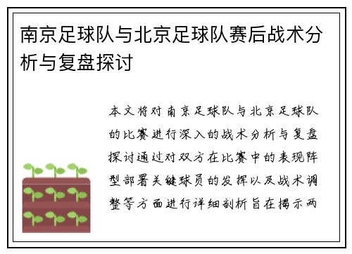 南京足球队与北京足球队赛后战术分析与复盘探讨