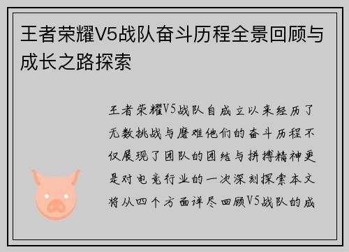 王者荣耀V5战队奋斗历程全景回顾与成长之路探索